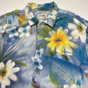 Vintage Jams World Shirt Mens Hawaiian Moon Daisy Rayon Blue Size Medium Read